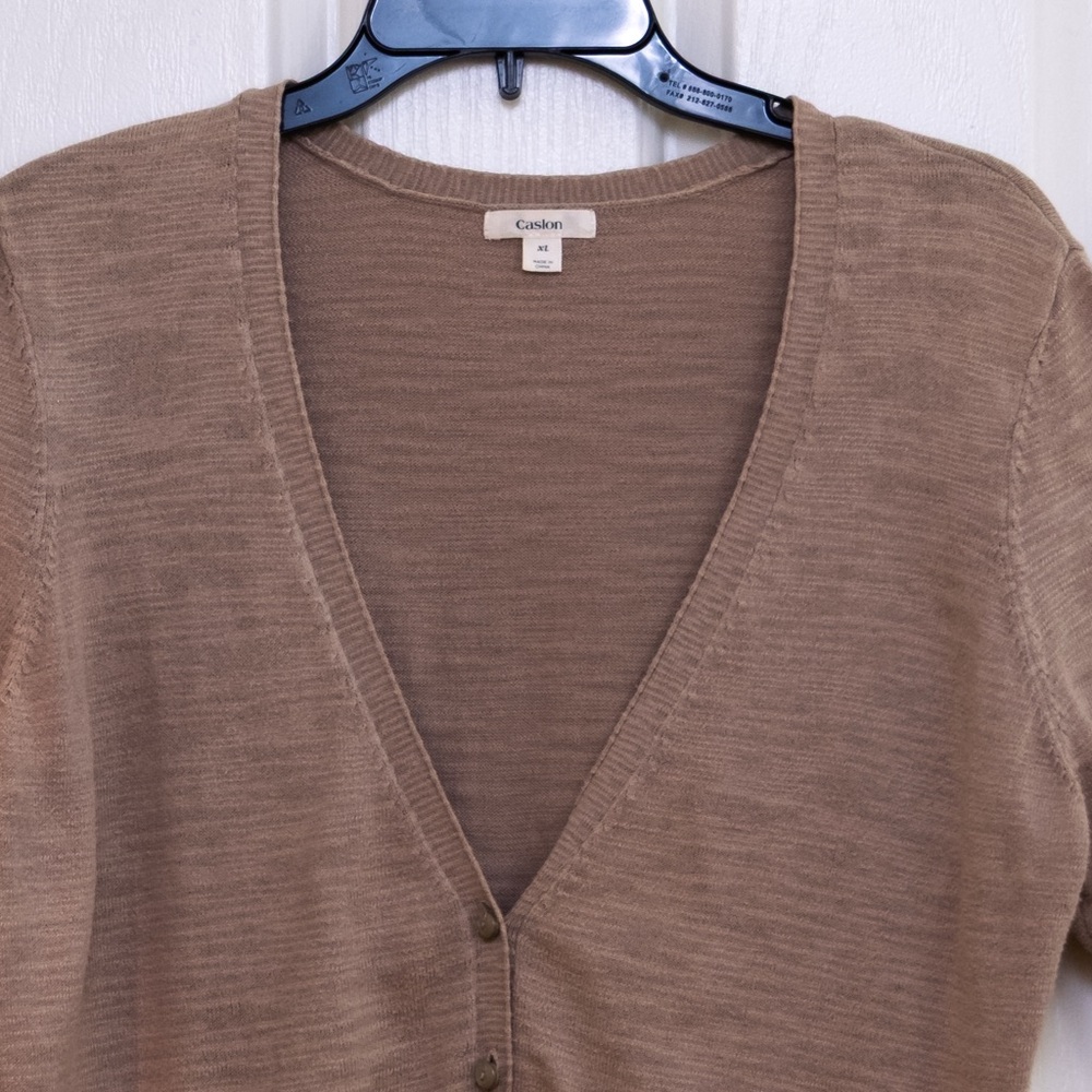 Caslon Tan Short Sleeve Cotton Cardigan - Picture 2 of 3